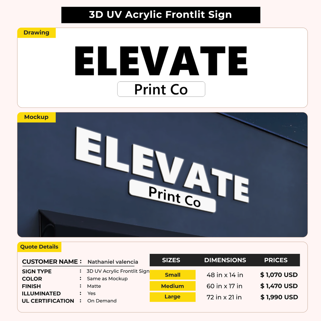 3D UV Acrylic Front Lit Sign for nathaniel valencia