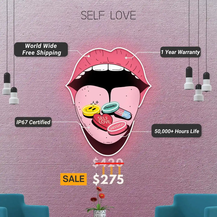 Self-Love Pills UV Light | Illuminate Your Inner Beauty - Glowingly Radiant, from manhattonneons.com.