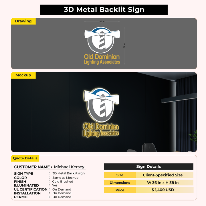 3D Metal Back-lit Sign For Michael Kersey