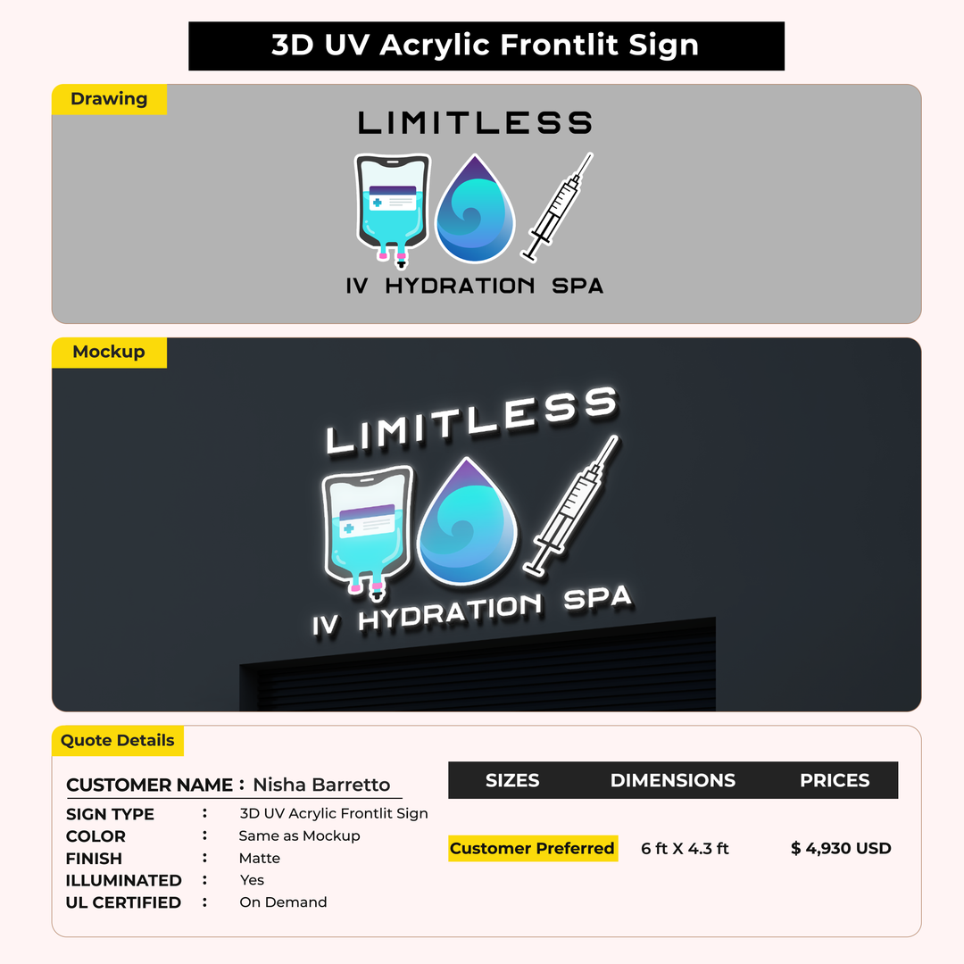 3D UV Acrylic Front-lit Sign For Nisha Barretto