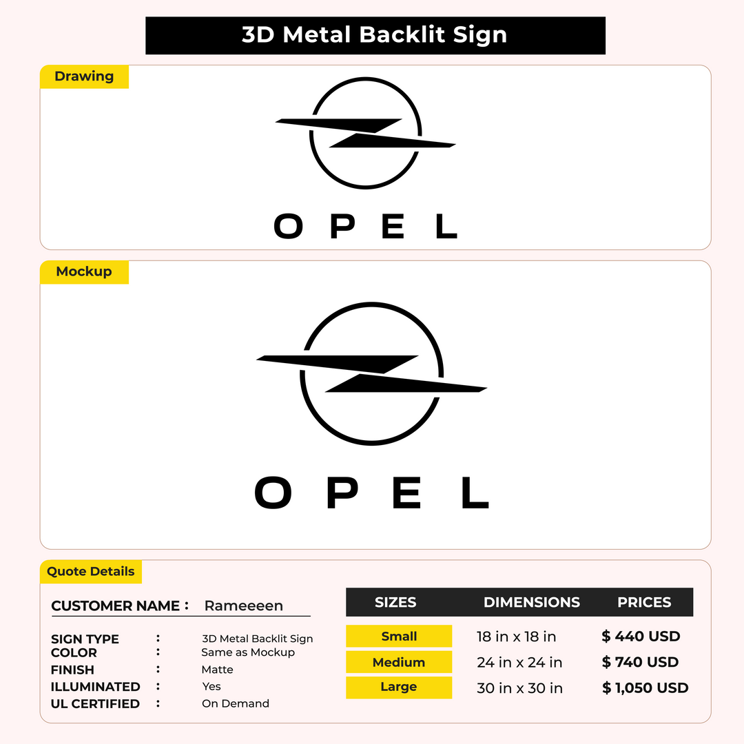 3D Metal Back-lit Sign For Rameeeen