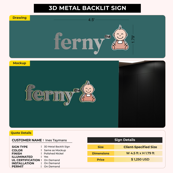 3D Metal Backlit Sign For Ines Taymans