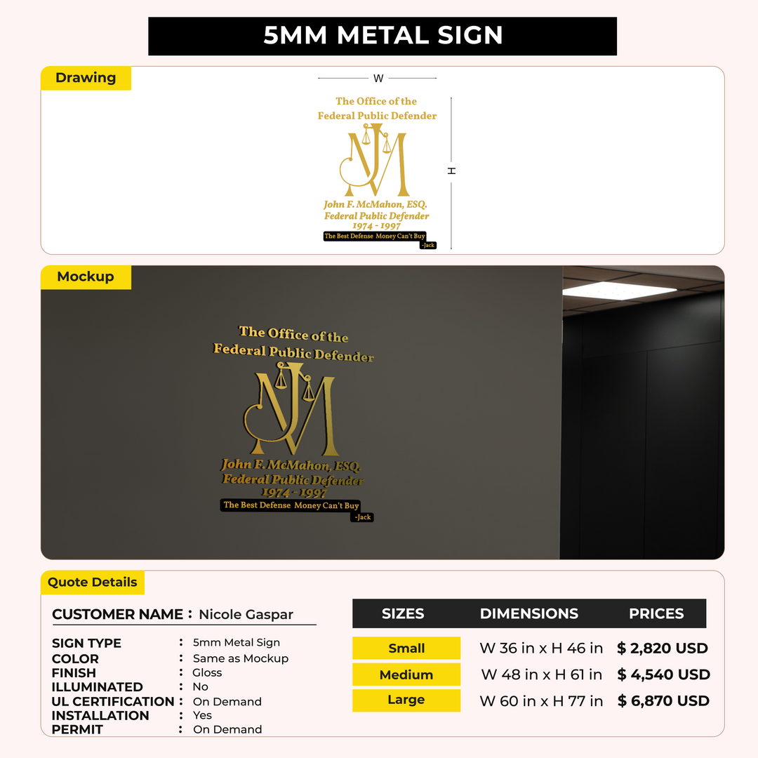 5MM UV Metal Sign For Nicole Gaspar