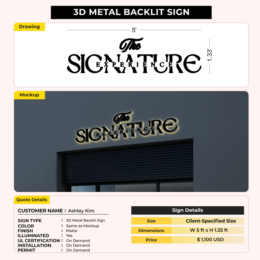 3D Metal Backlit Sign for Ashley Kim