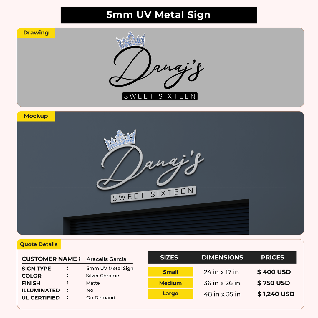 5mm UV Metal Sign for Aracelis Garcia