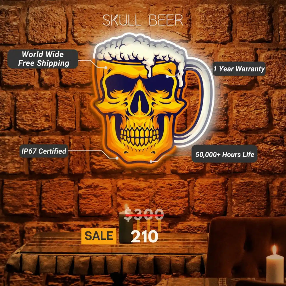 Skull Beer Neon Art - A Radiant UV Light LED Masterpiece - from manhattonneons.com.