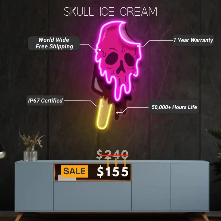 Skull Ice Cream UV Light - Unique Neon Artwork with Installation Kit - from manhattonneons.com.