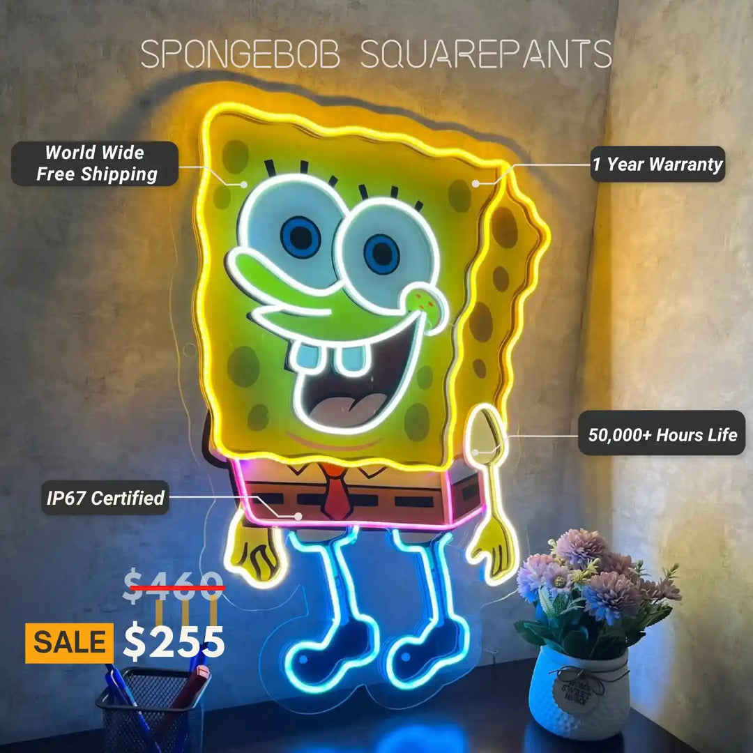 Experience the underwater charm with SPONGEBOB SQUAREPANTSUV ART LED NEON SIGN - a nautical delight from ManhattanNeons.