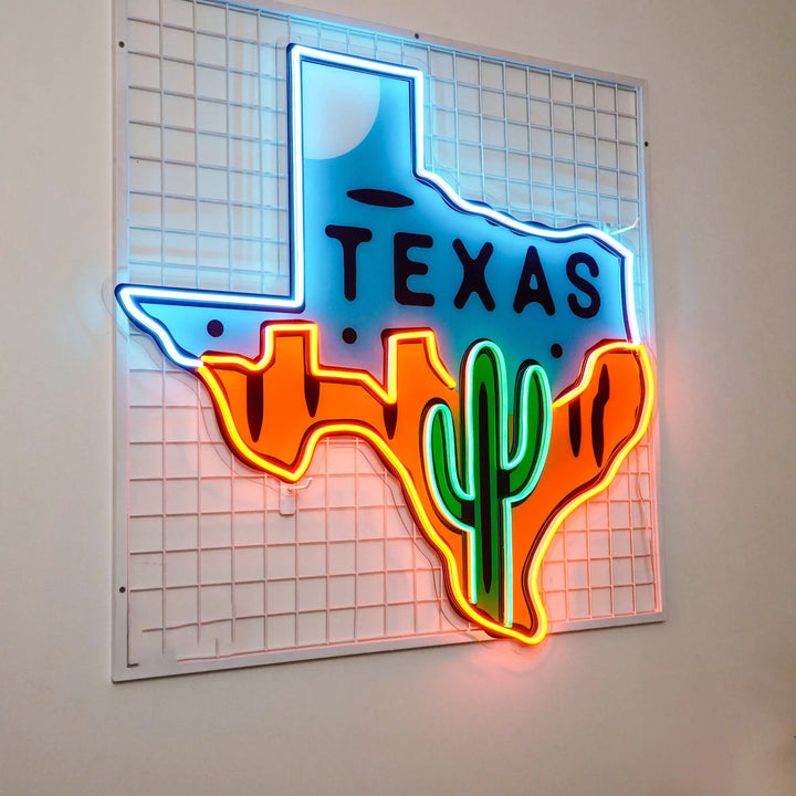 Texas Map UV Art Led Neon sign Light shining brightly, bringing a splash of color to your room. Get yours at manhattanneons.com