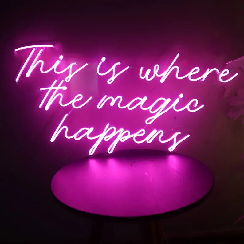 This-is-Where-the-Magic-Happens Trendy Neon Sign, illuminating your space with style and charm - from manhattonneons.com.