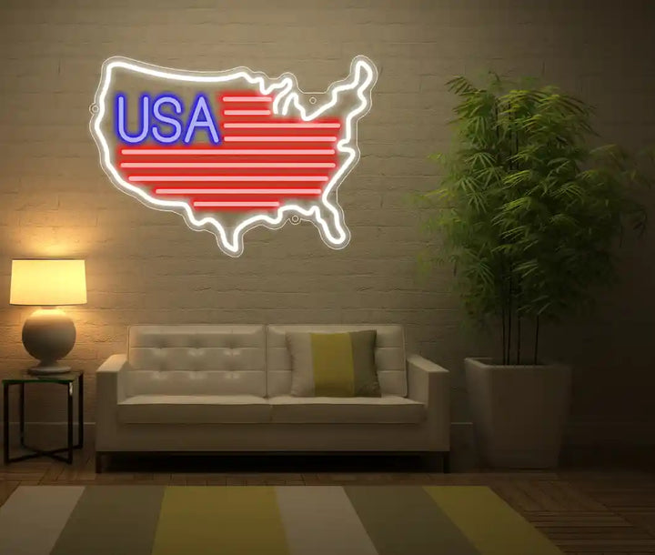 USA map neon sign - glowing states of America - from manhattonneons.com.