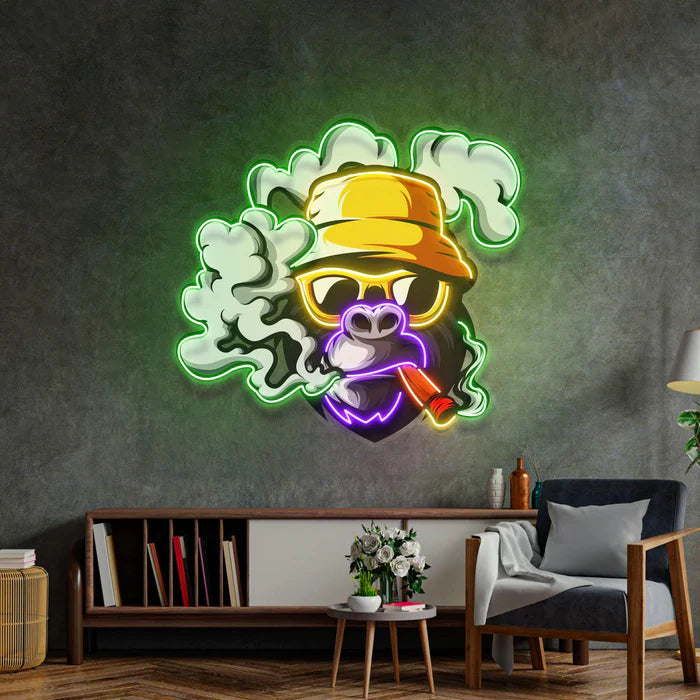 Yellow Hat Monkey UV Art Led Neon sign Light  - Bring the neon vibes to life! Available at manhattanneons.com