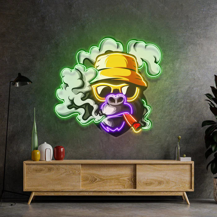 Yellow Hat Monkey UV Art Led Neon sign Light  - Bring the neon vibes to life! Available at manhattanneons.com