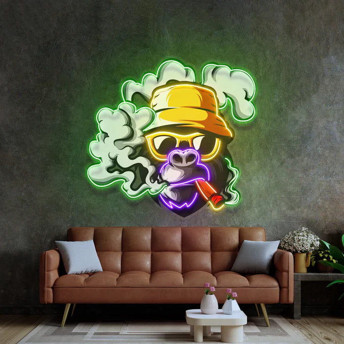 Yellow Hat Monkey UV Art Led Neon sign Light  - Bring the neon vibes to life! Available at manhattanneons.com