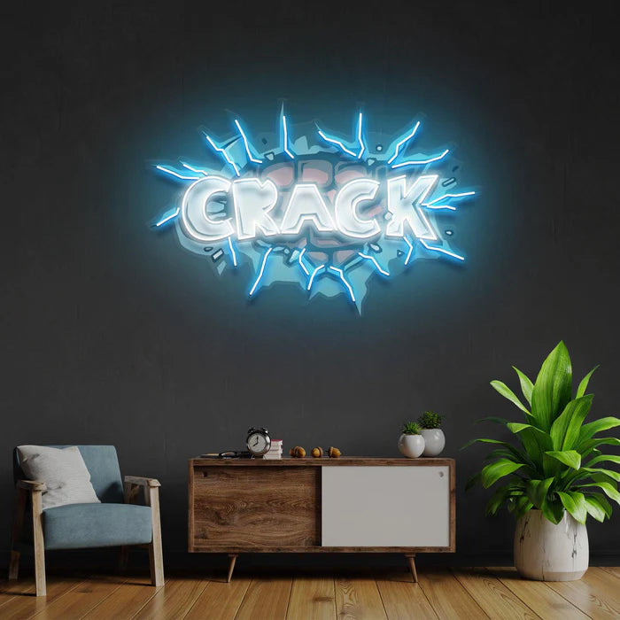 Crack UV Art LED Neon Sign in white and blue colour by manhattanneons.com