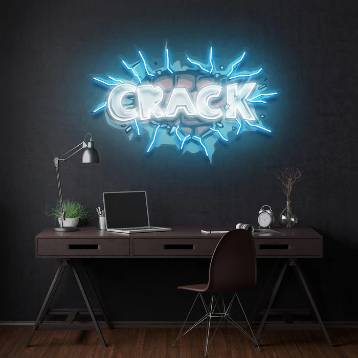 Crack UV Art LED Neon Sign in white and blue colour by manhattanneons.com