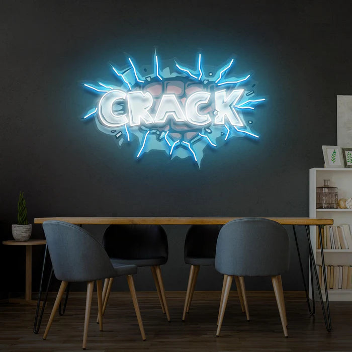 Crack UV Art LED Neon Sign in white and blue colour by manhattanneons.com