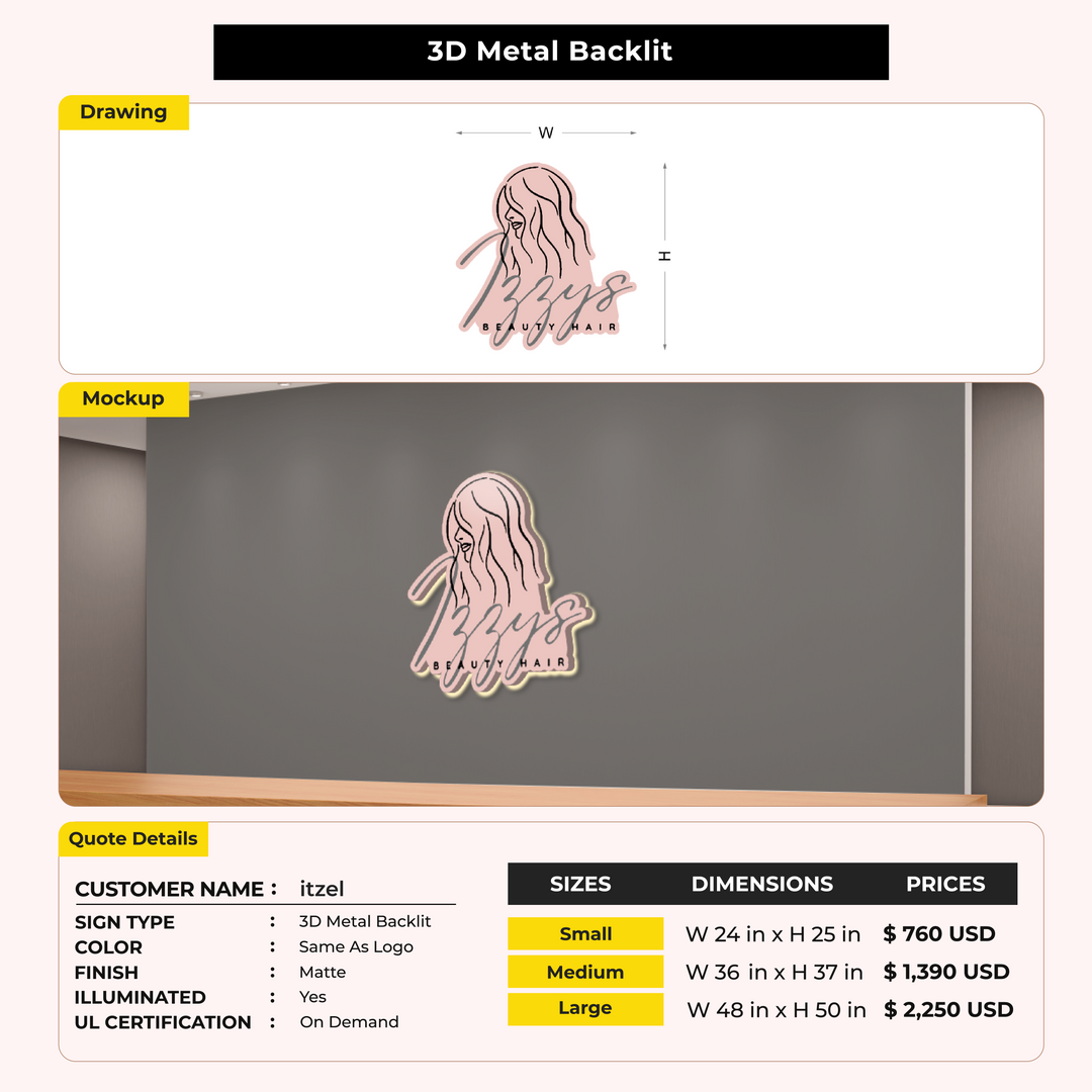 Metal Backlit Sign for itzel