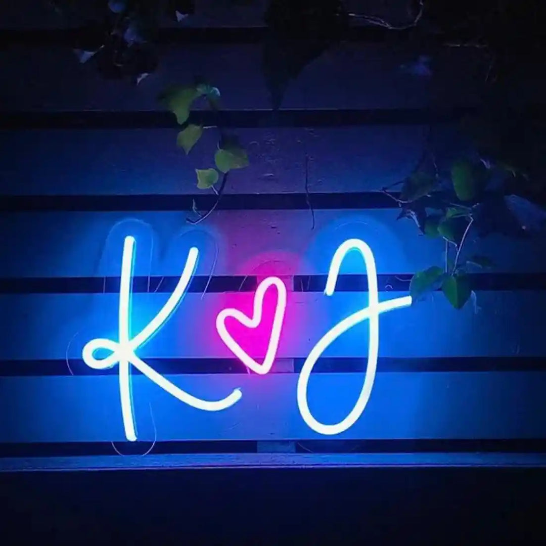 Stylish K and J Name Neon Sign, adding a personalized touch to your space - from manhattonneons.com.