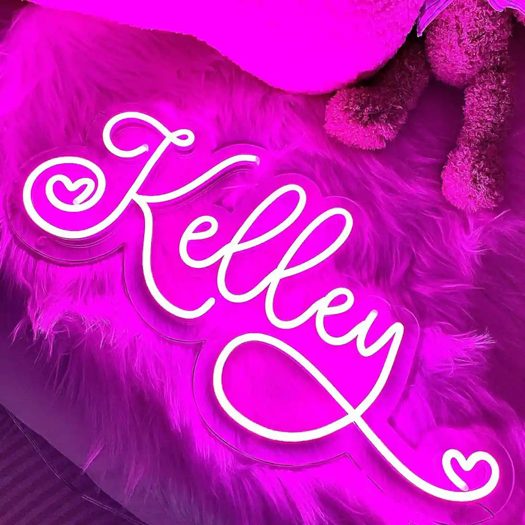 Kelley Name Neon Sign, shining brightly with personalized flair - from manhattonneons.com.