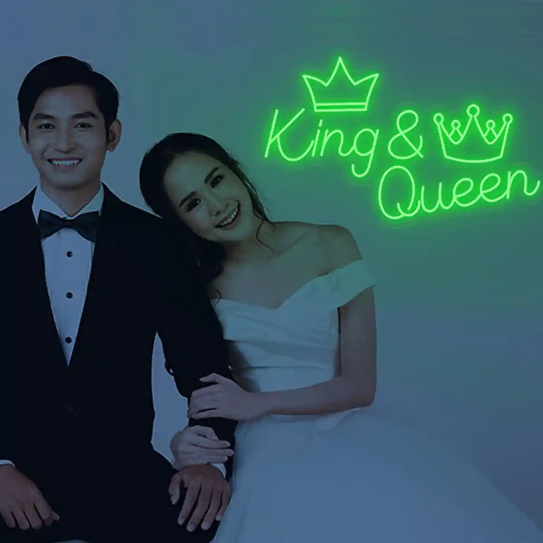 King and Queen Wedding Neon Sign - A majestic display of love's royalty, illuminating any wedding celebration - from manhattonneons.com