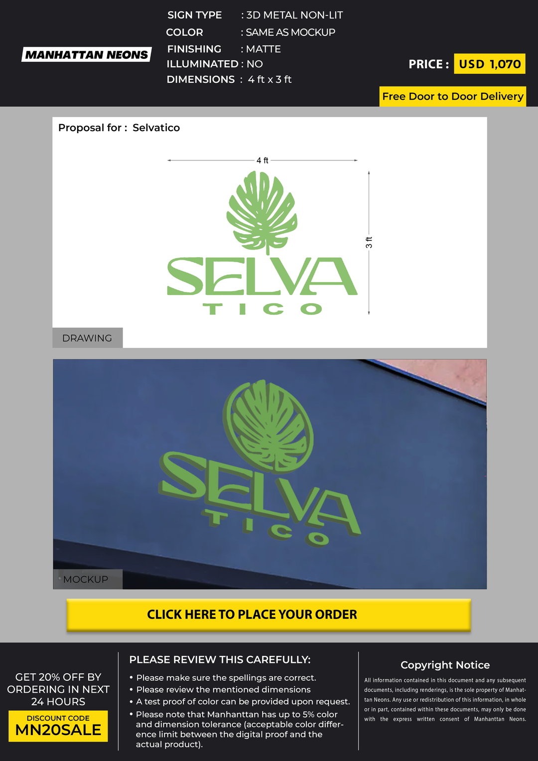 3D Metal non lit signs for Selvatico