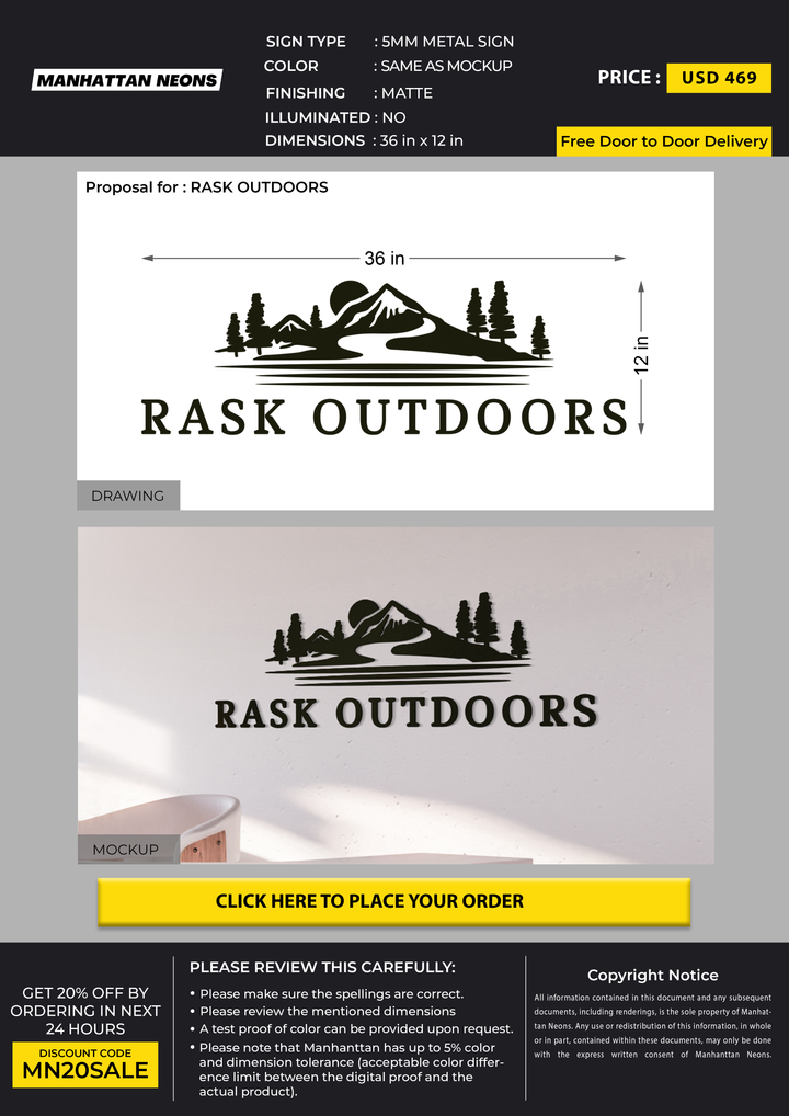 5mm metal sign for RASK OUTDOORS