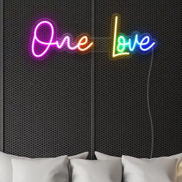 One Love Wedding Neon Sign: An enchanting neon display glowing with love and romance - from manhattonneons.com 