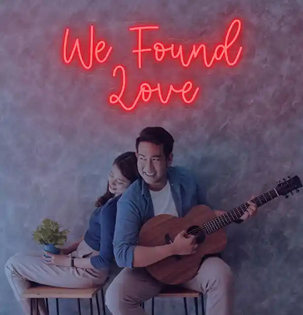 We Found Love Wedding Neon Sign - A glowing testament to love and joy, radiating warmth and happiness in the night sky. From manhattonneons.com